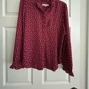 LOFT Burgundy Floral Blouse Large